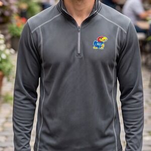 J. America Kansas Jayhawks Mens Quarter Zip Pullover Charcoal Grey Athletic Top